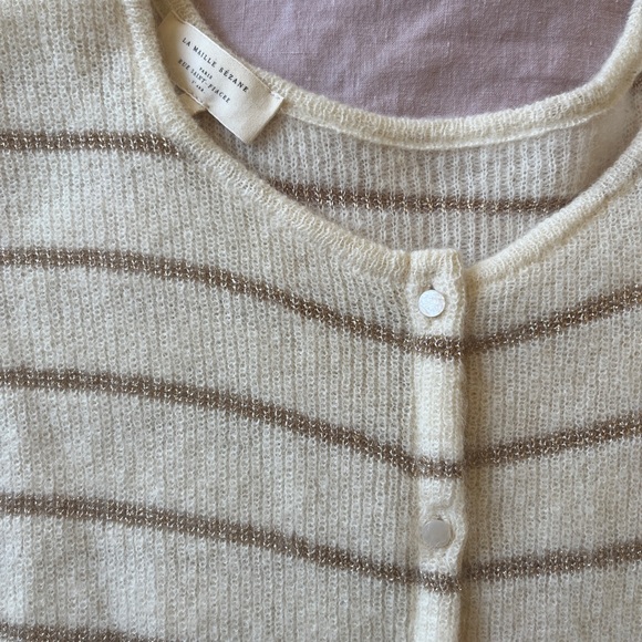 Sezane Cream and Tan Striped Cardigan - Picture 2 of 8